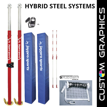 Hybrid Steel Volleyball Net System with Custom Graphics (3 in. Floor Sleeve) - NFHS, NCAA, USVBA Compliant